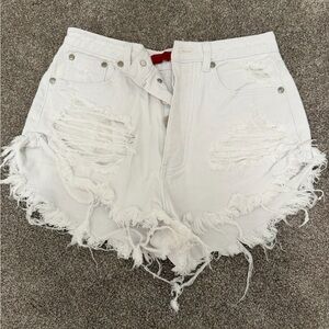 Signature White Distressed Women Shorts